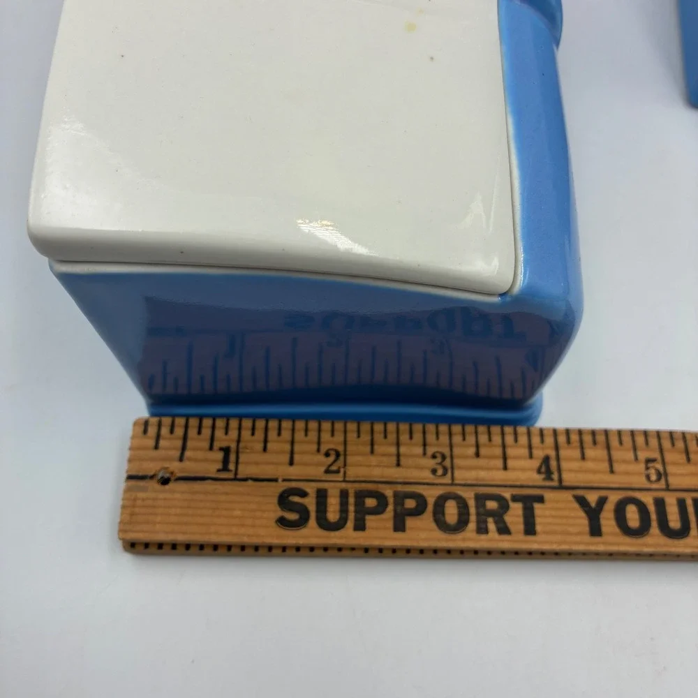 Vintage Hall China Coldspot Blue White Vitrified Refrigerator Dishes Set of 2